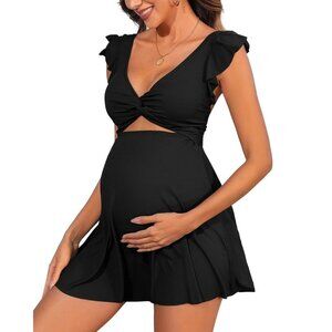Maternity Swimdress Swimsuit Cutout Padded UPF 50+ Black Size Large NWT #2079